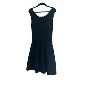 Sandro Black Ribbed Fit & Flare Mini Dress V-Neck Size 1